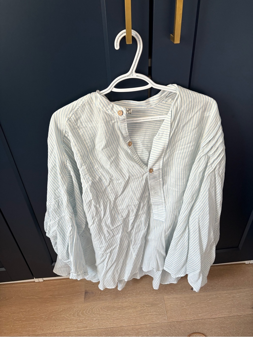Free People Light Blue and White Striped Button Down Shirt